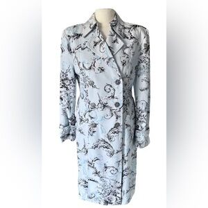 St John Floral Jacket Women’s Size 4 Blue White Button Front Luxury Designer